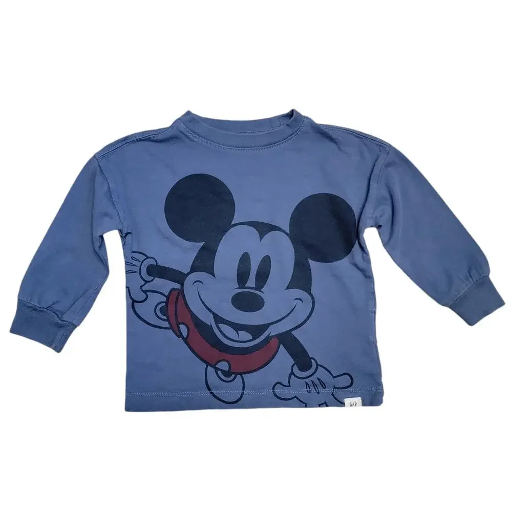 Gap Disney Mickey Mouse Tshirt Boys Sz 12/18M Blue Hello Friends Long Sleeve Top